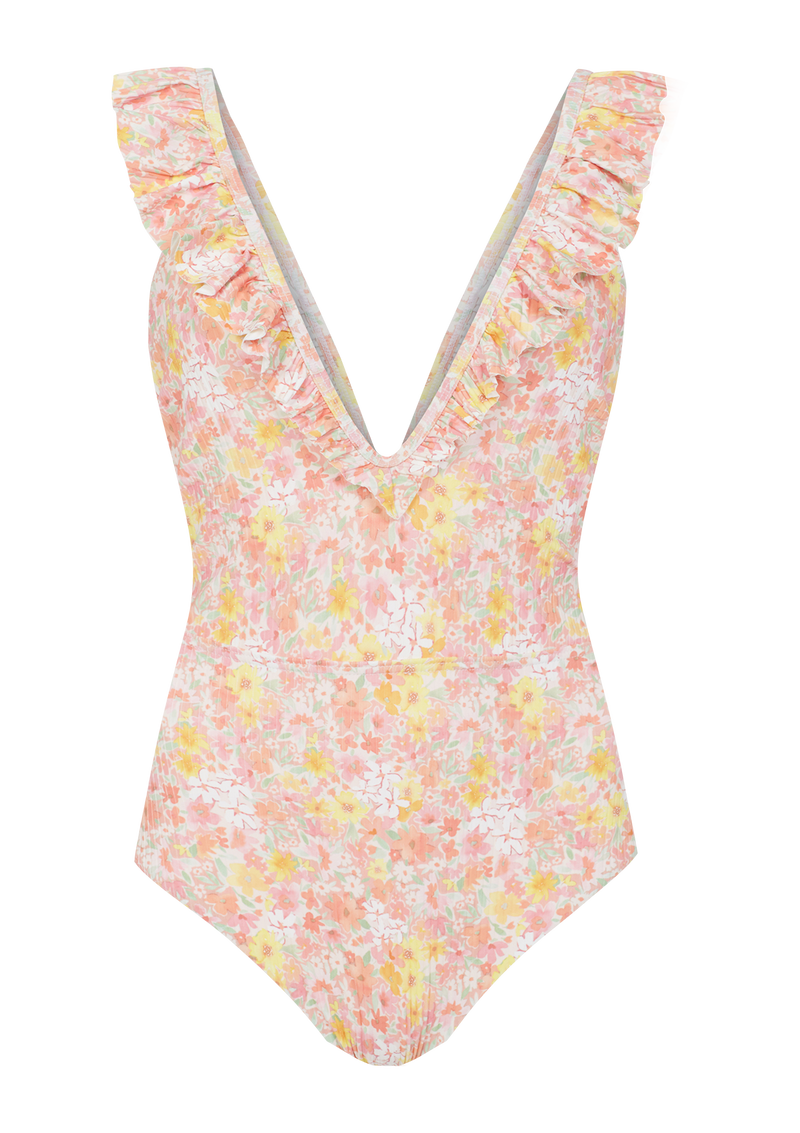 Ellie Mixed Floral Frill Tie Back Swimsuit