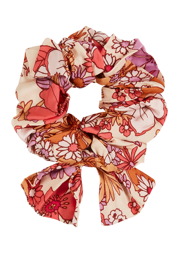 Izzy Pink And Brown Retro Floral Scrunchie