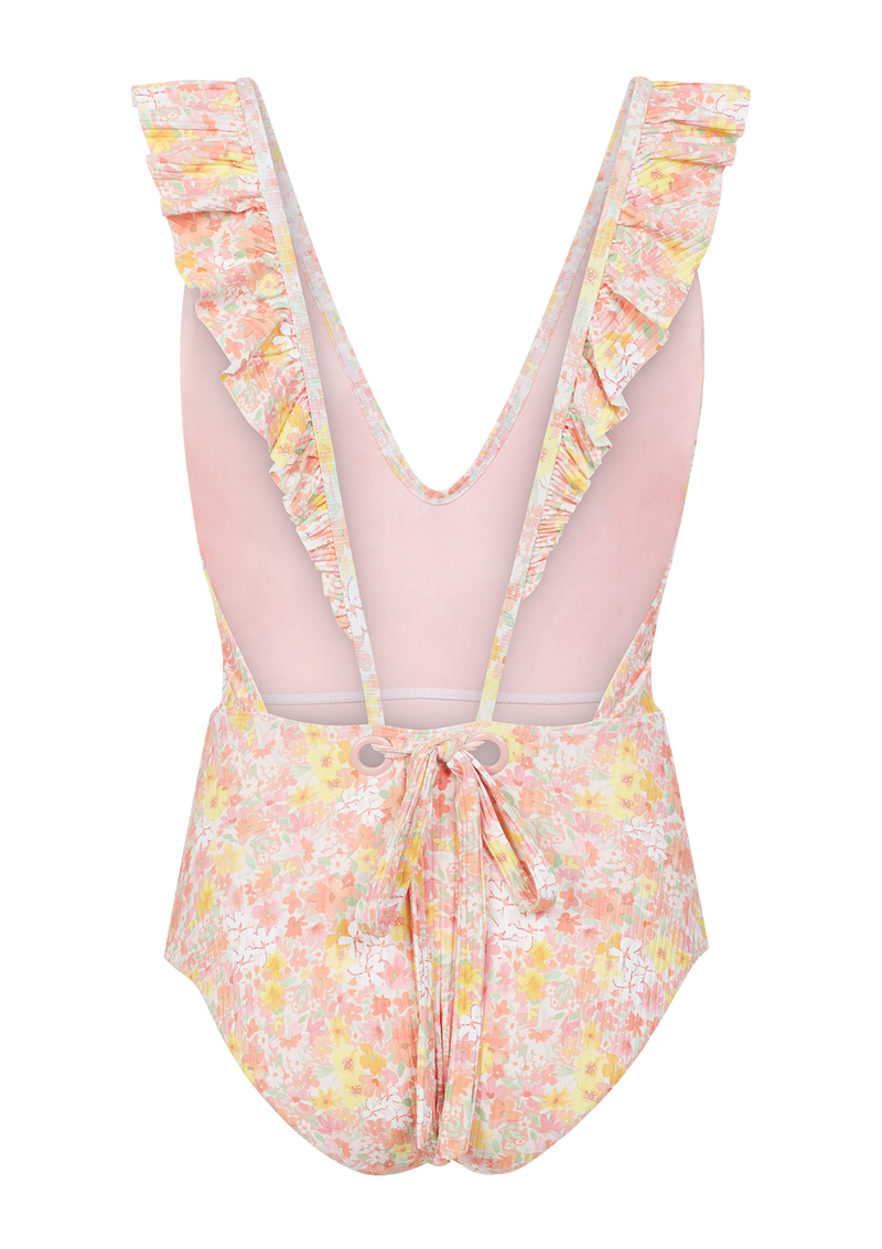 Ellie Mixed Floral Frill Tie Back Swimsuit