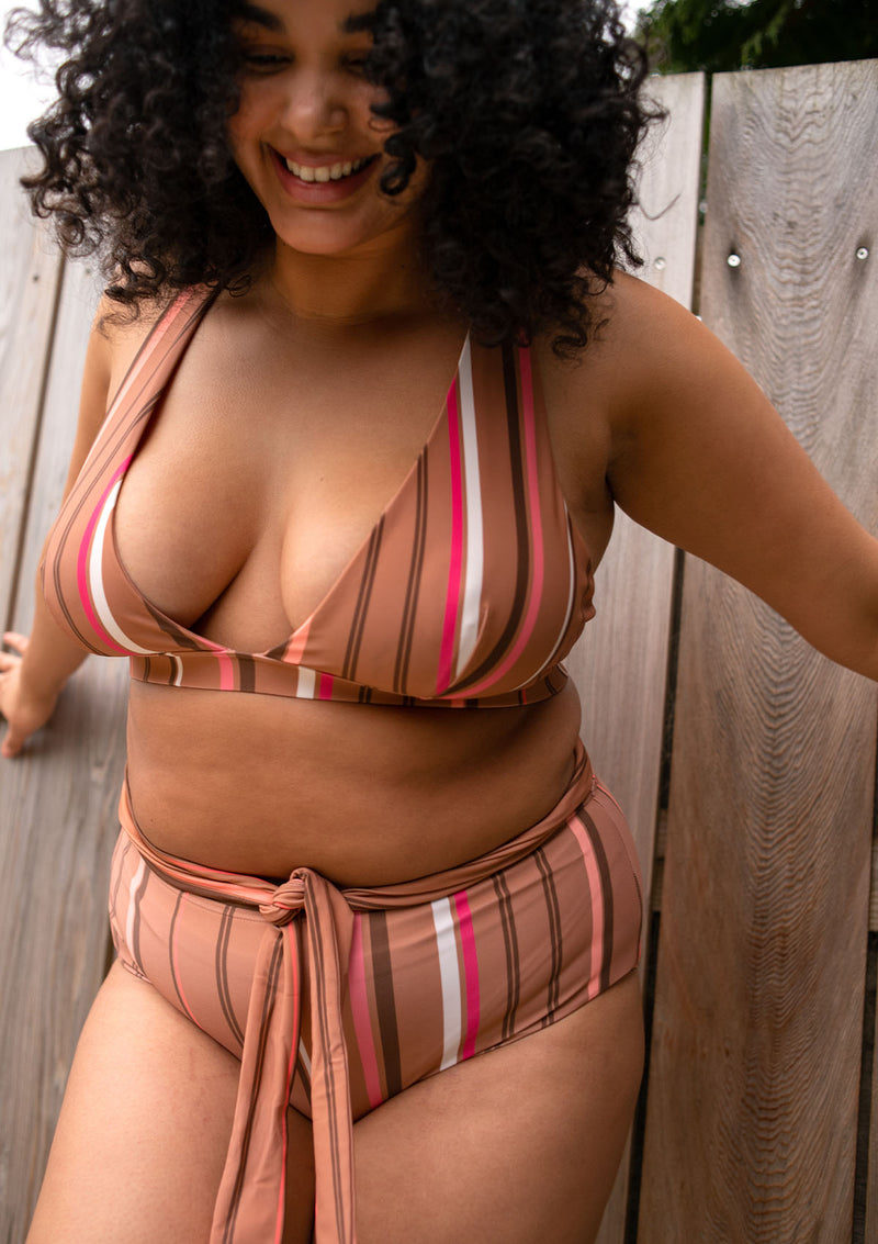 Bonnie Pink And Brown Stripe High Waist Bikini Bottom